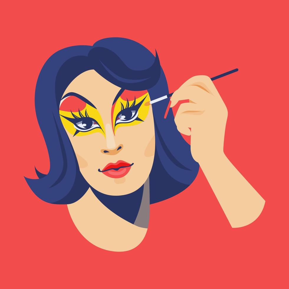 Drag Queen apply makeup. vector