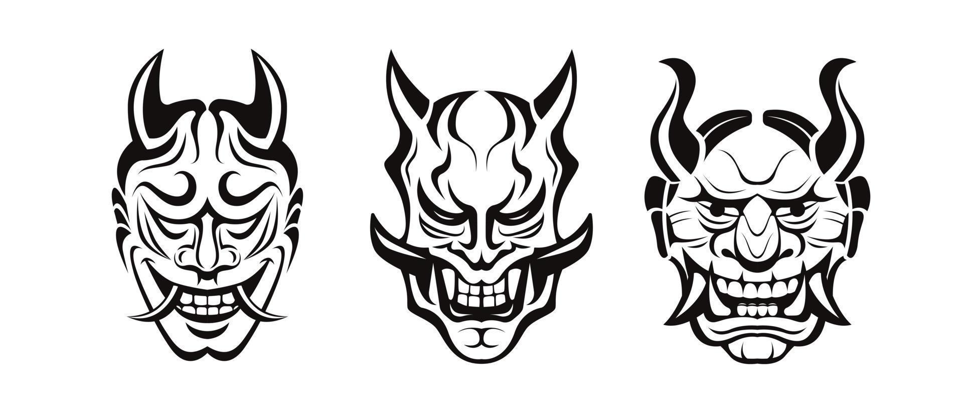 Scary oni japanese demon mask in black and white style vector