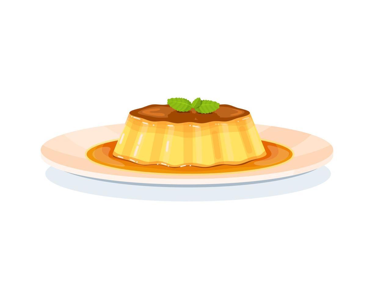 flan de postre o budín con caramelo. ilustración vectorial vector