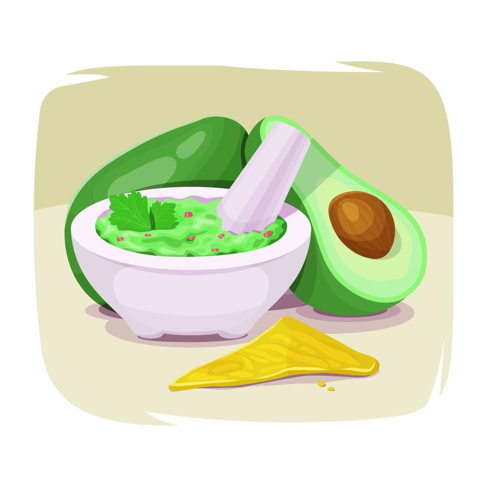 Mexican food guacamole with nachos on a light background vector