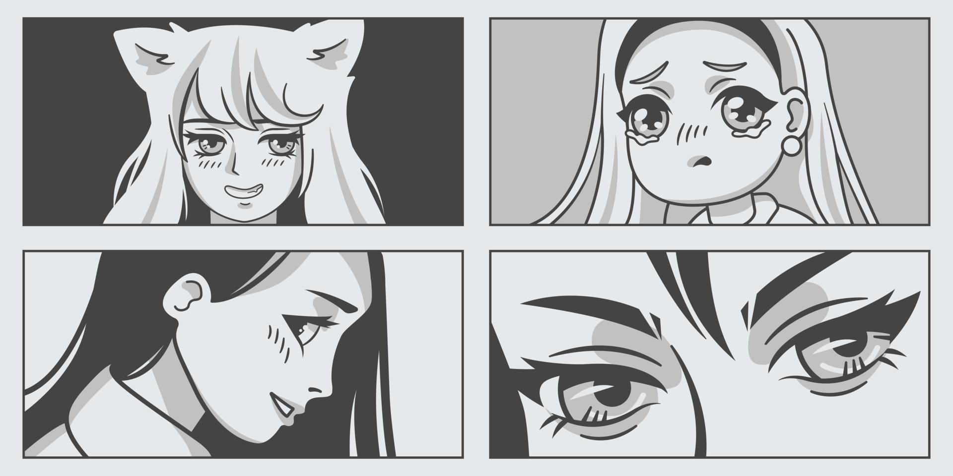 Set of close up faces manga girls vector