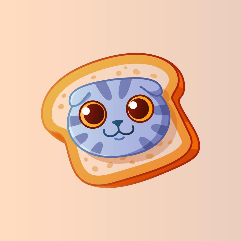 Scottish fold cat in piece of bread. vector