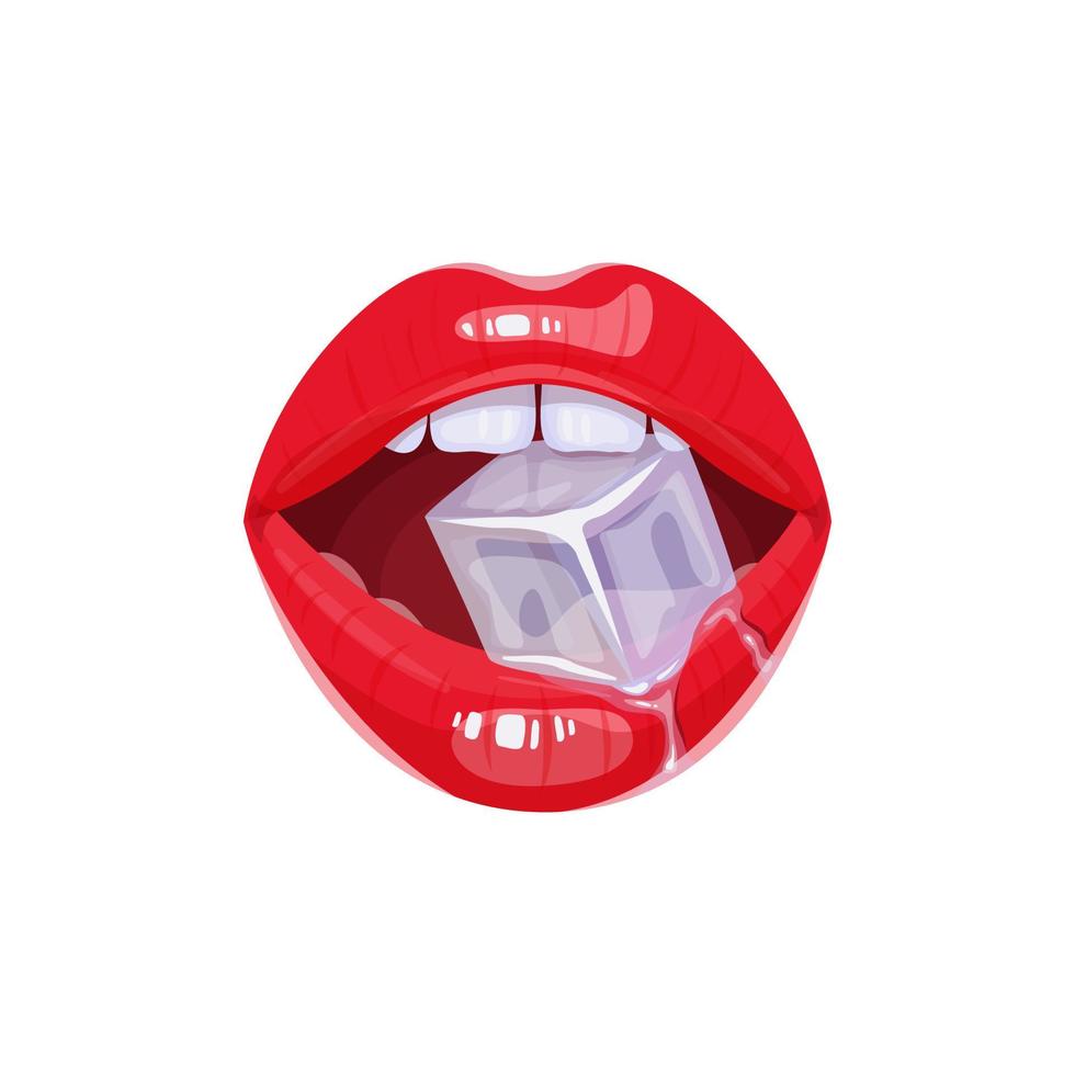 Woman red lips with ice cube vector