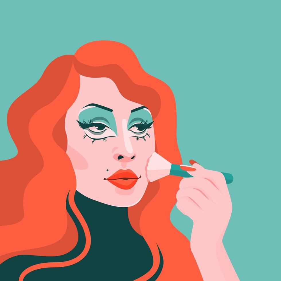 drag queen maquillarse. persona andrógina. ilustración vectorial plana vector