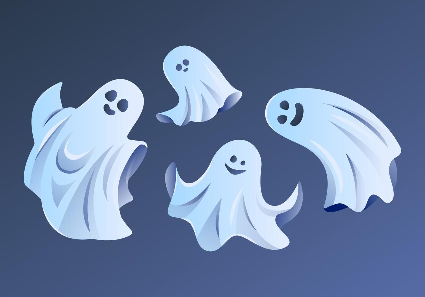 Set of funny and friendly ghost. Vector illustration