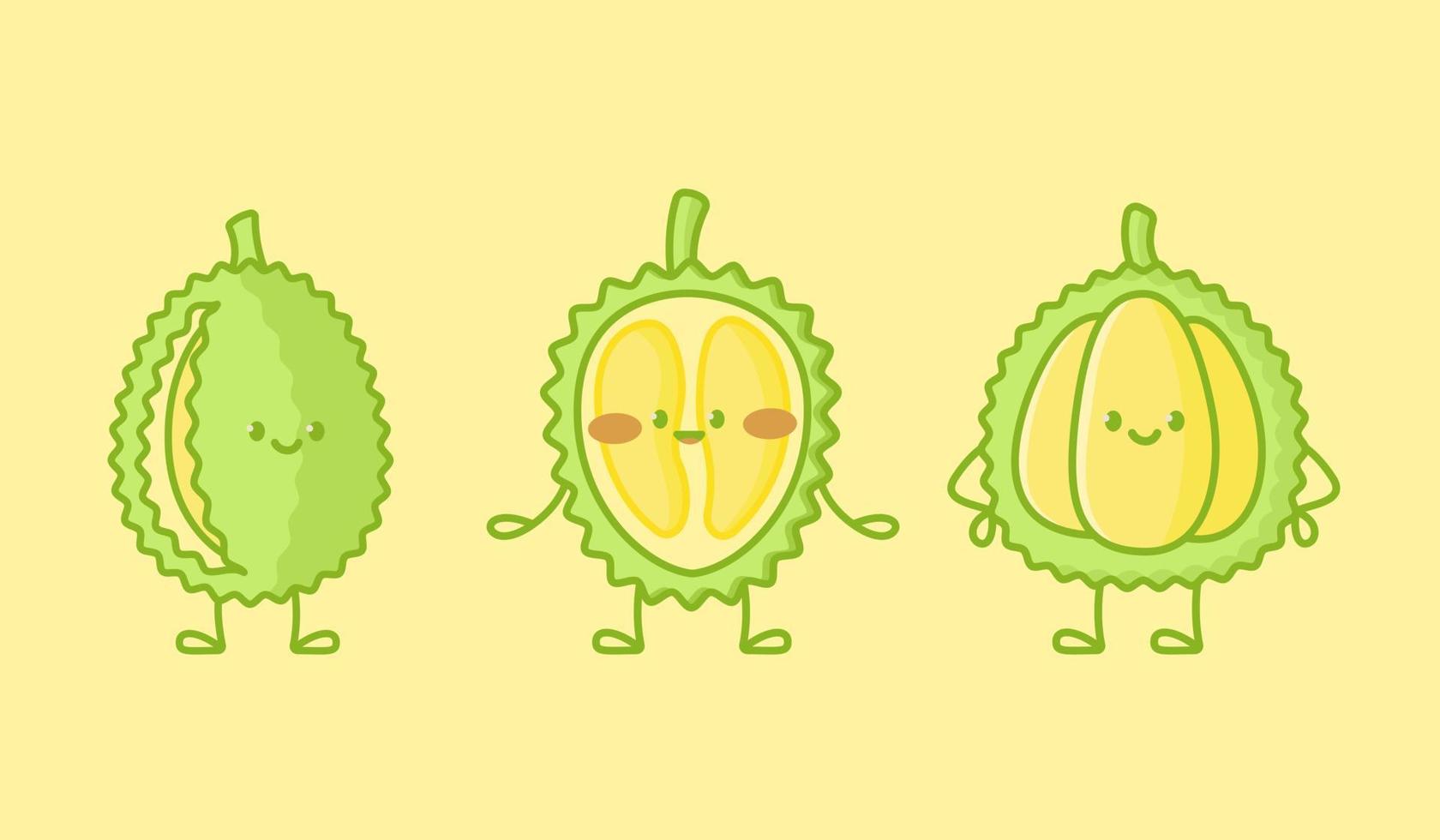 Set of kawaii durian characters vector