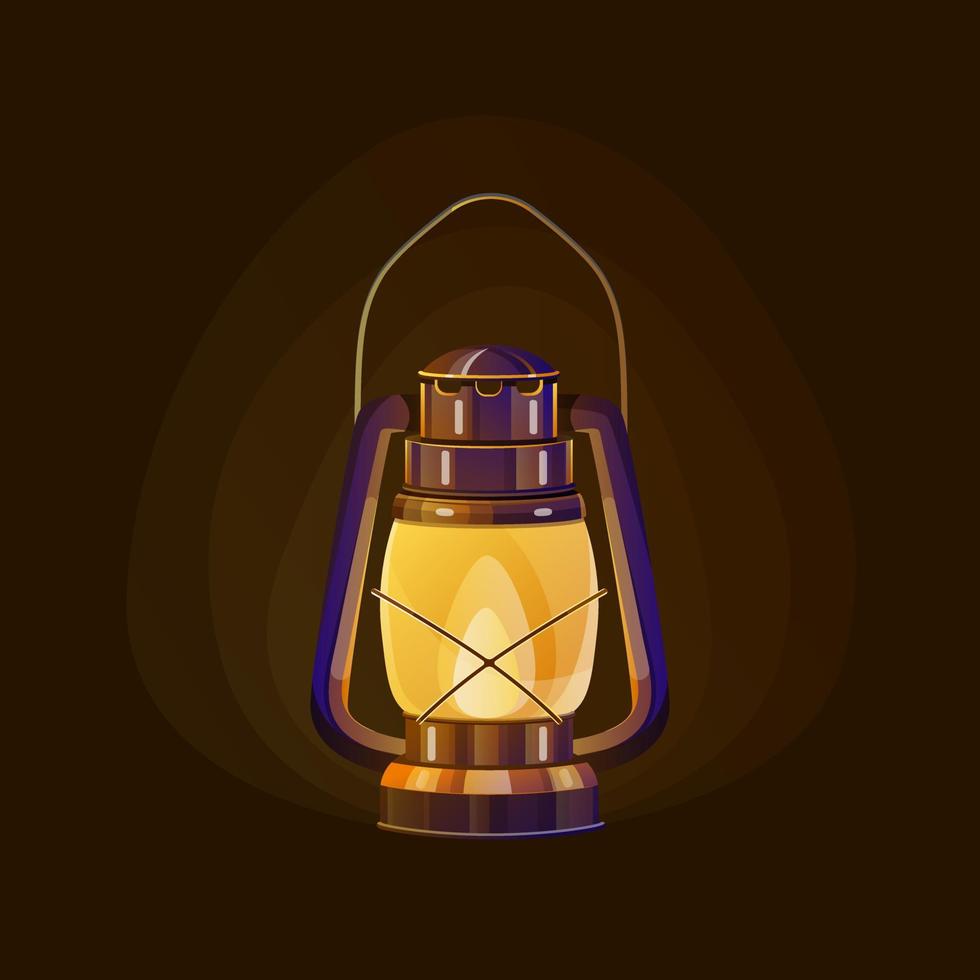 Burning kerosene lamp in dark vector