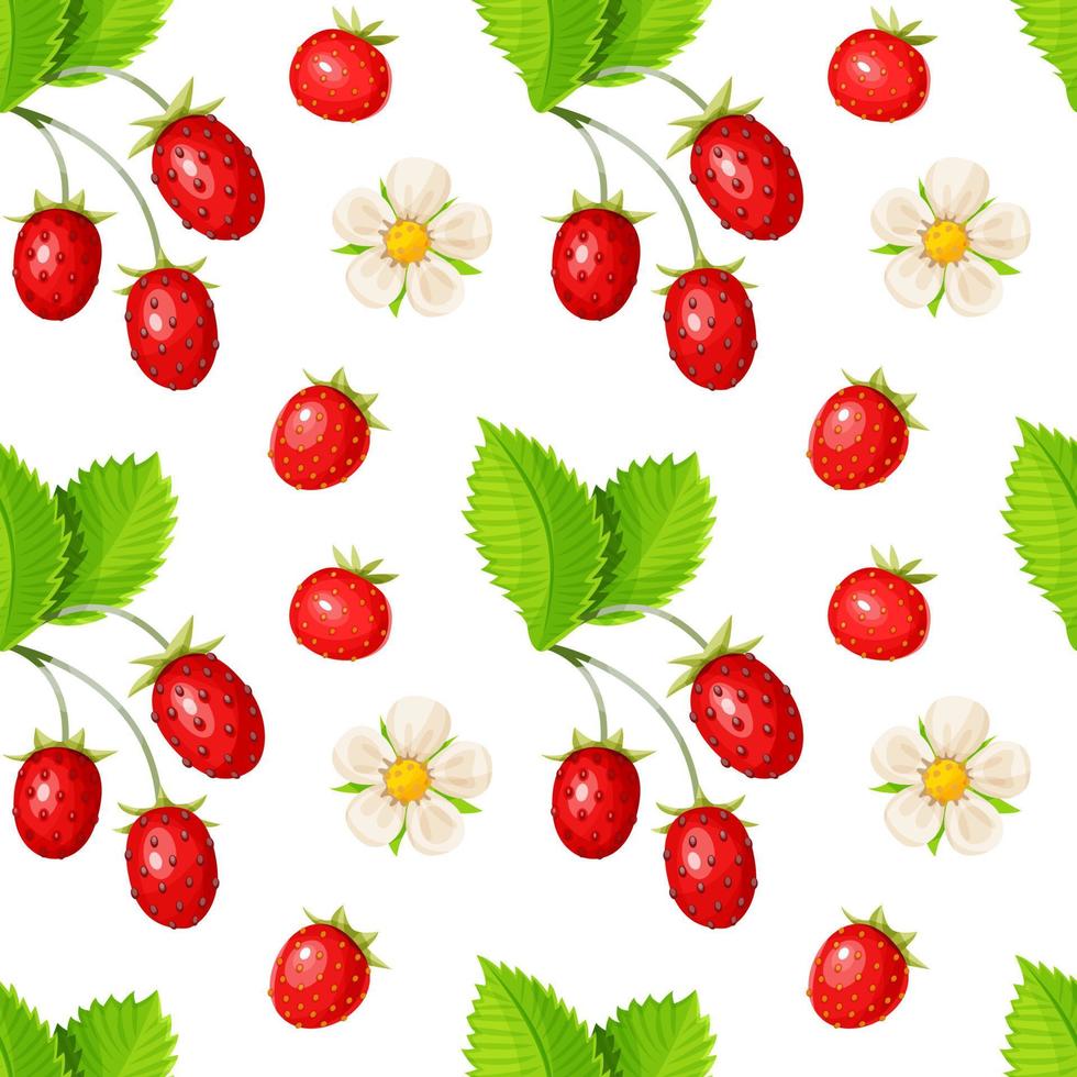 Strawberry and leaves seamless pattern. vector