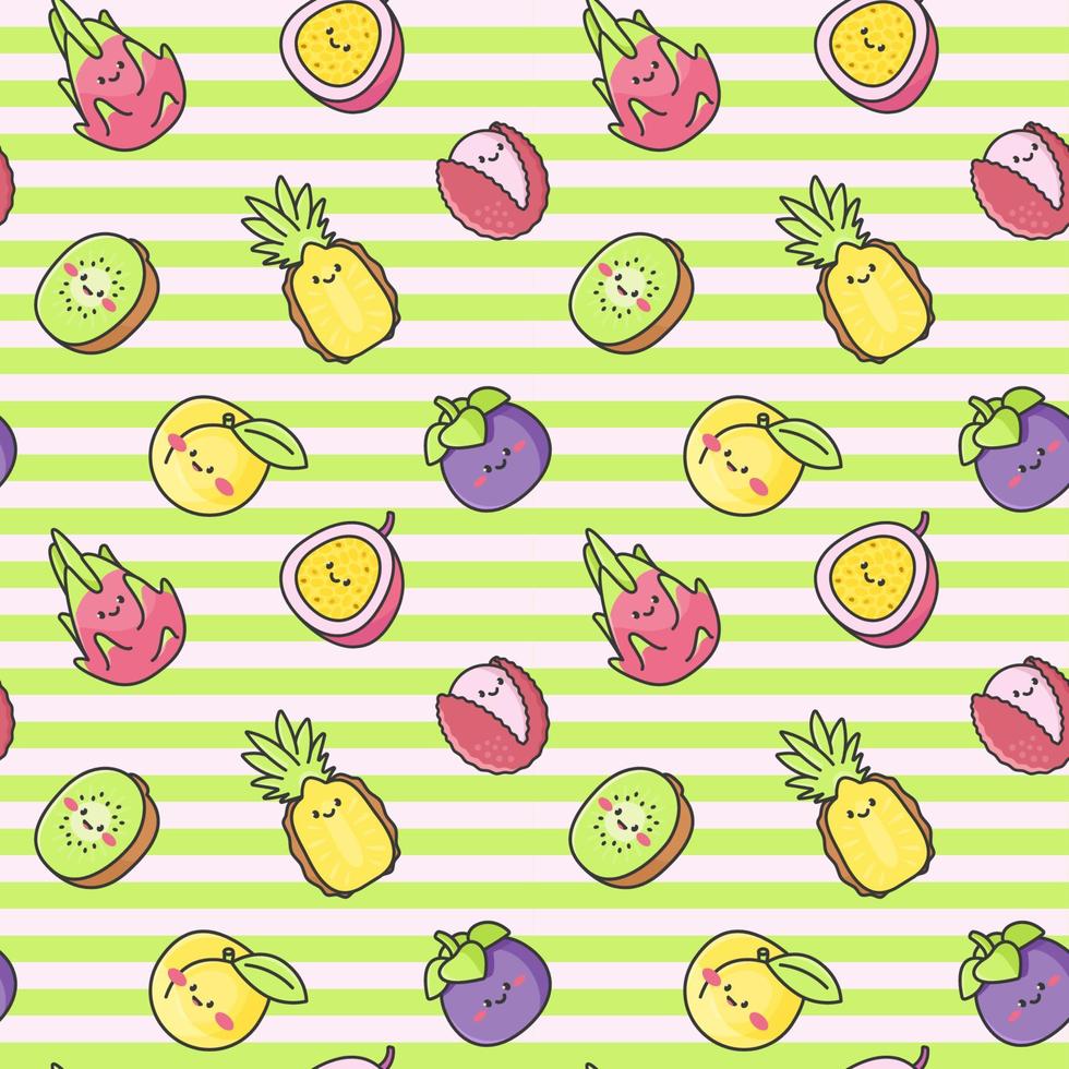 Seamless pattern with cute fruit characters vector
