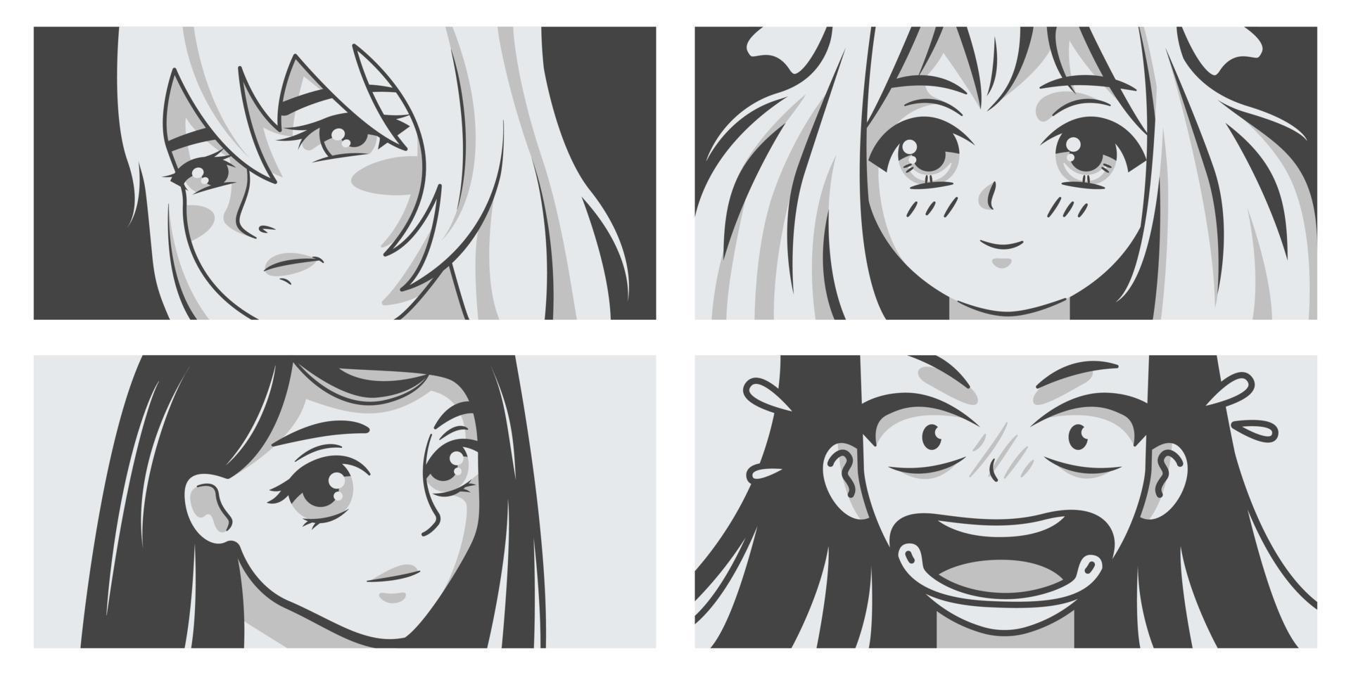 Set of close up faces manga girls vector