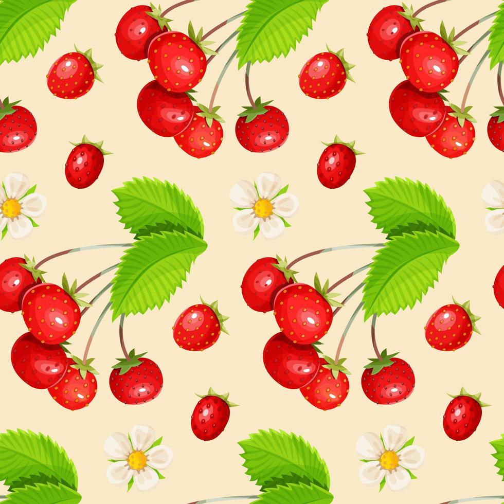 Strawberry and leaves seamless pattern. vector