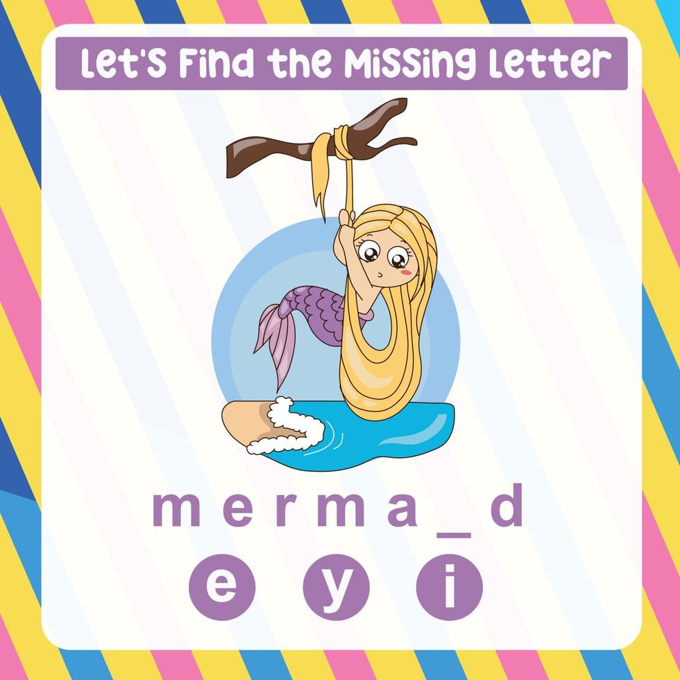 Missing letter worksheet. Complete the letters activity. Kids educational game. Writing practice. Vector file.