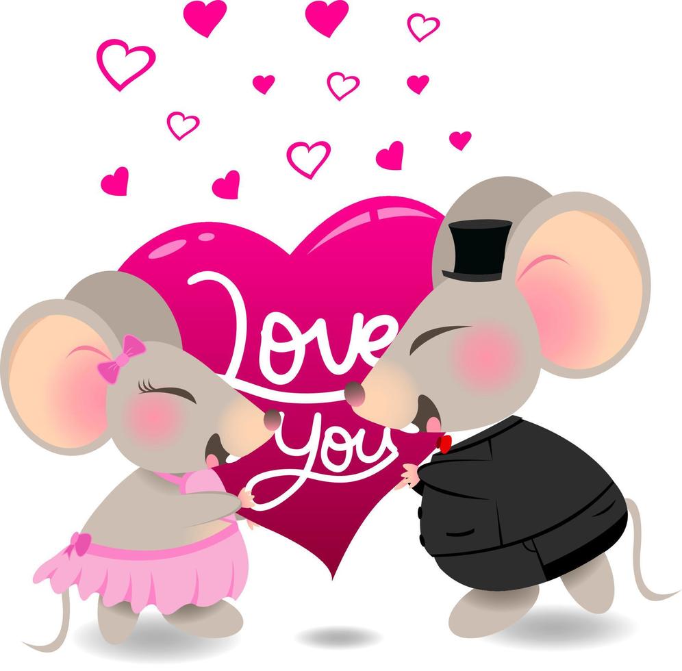 cute mouse couple show their love valentine's day romantic illustrator vector set