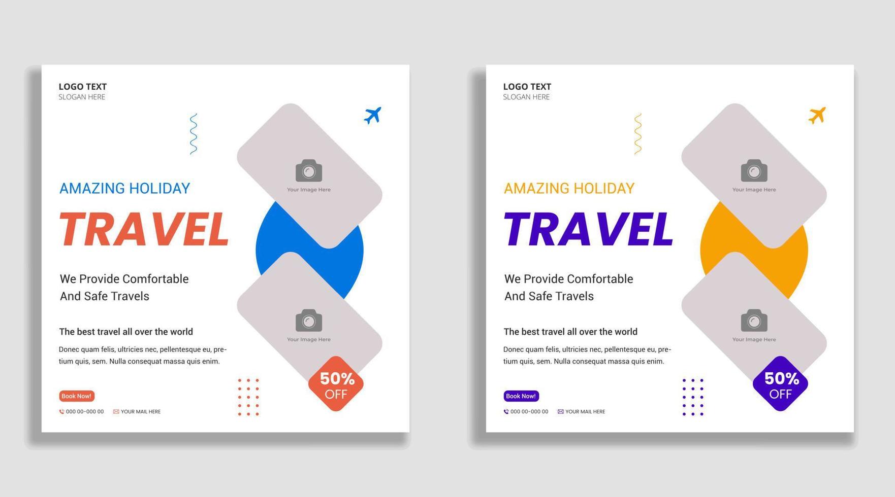 Travel agency social media ads and web banner template vector