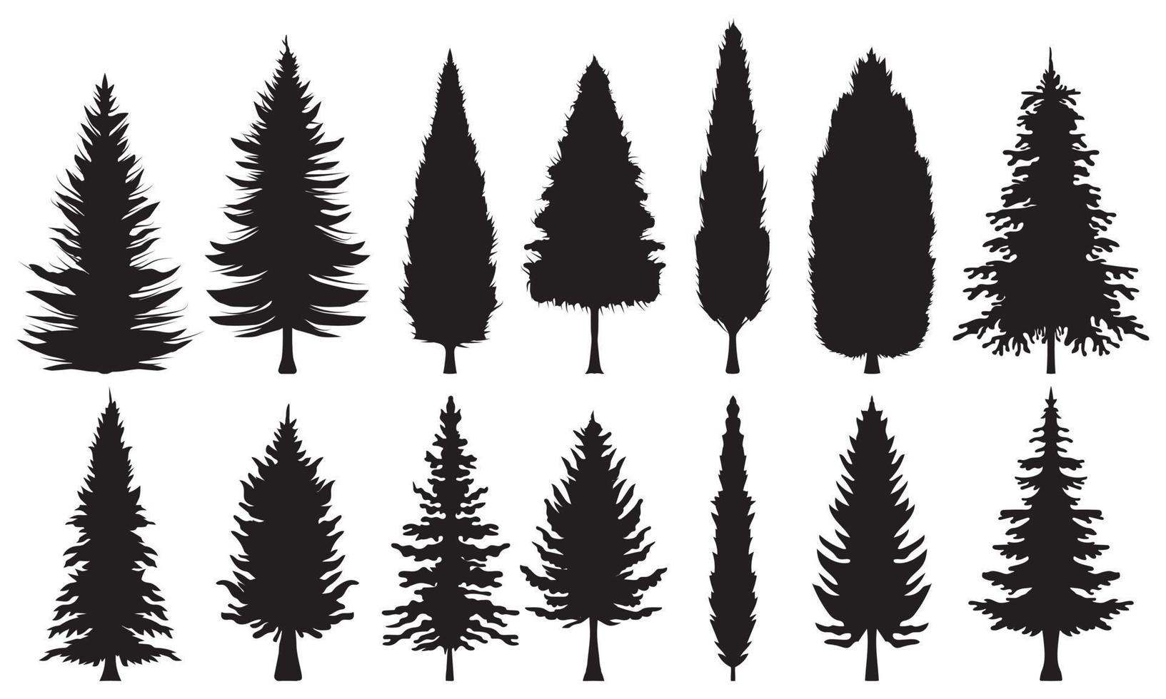 Collection of pine tree silhouettes. Various shapes of fir tree silhouettes vector