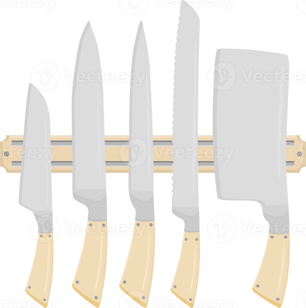 grand ensemble de différents types de couteaux de taille différente pour le boucher png