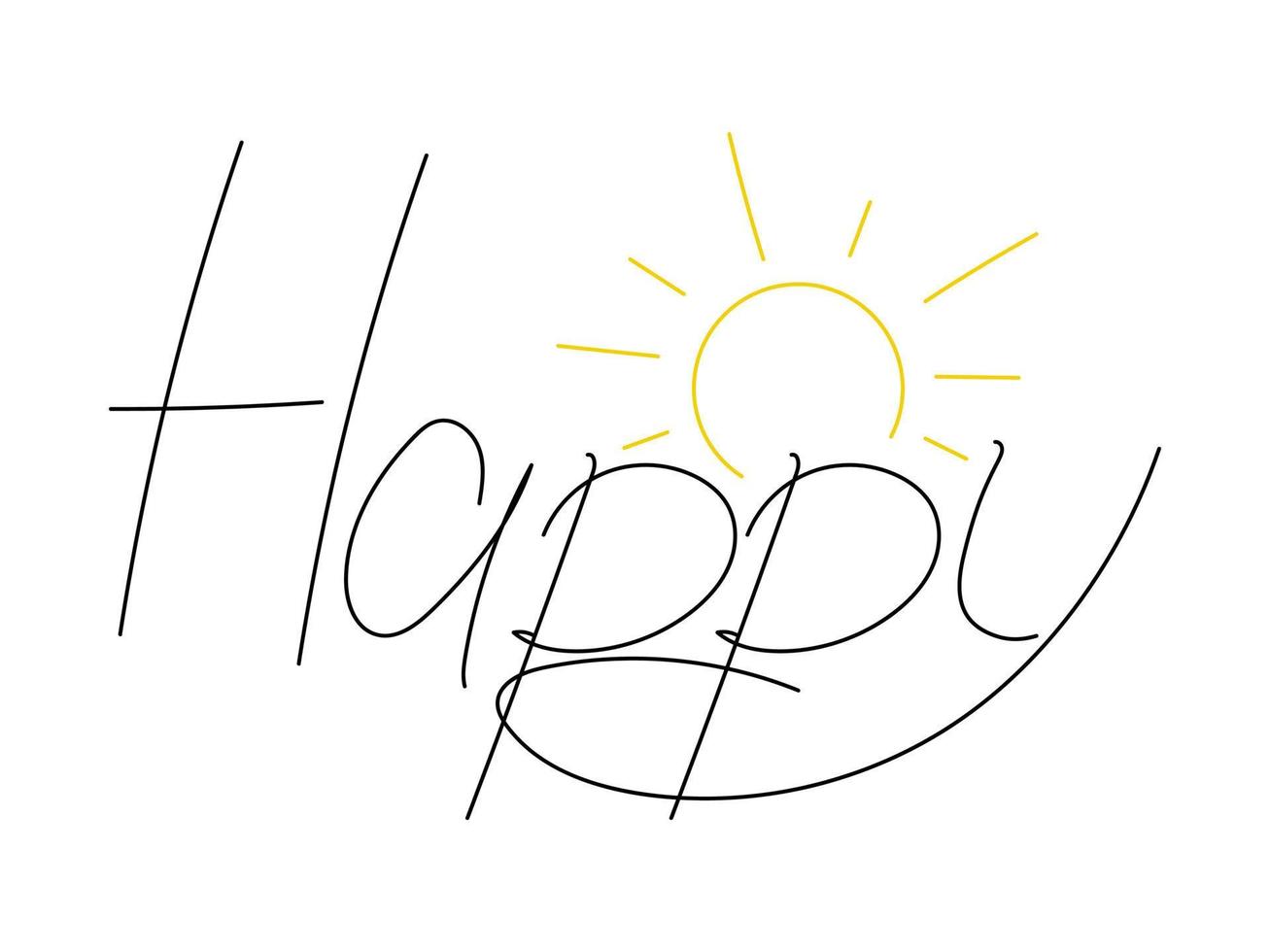 inscripción de letras feliz con ilustración de vector de sol