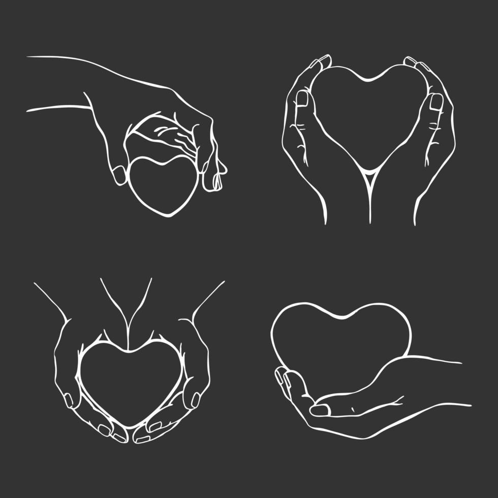 Hands holding heart. Hand drawn vector illustration.