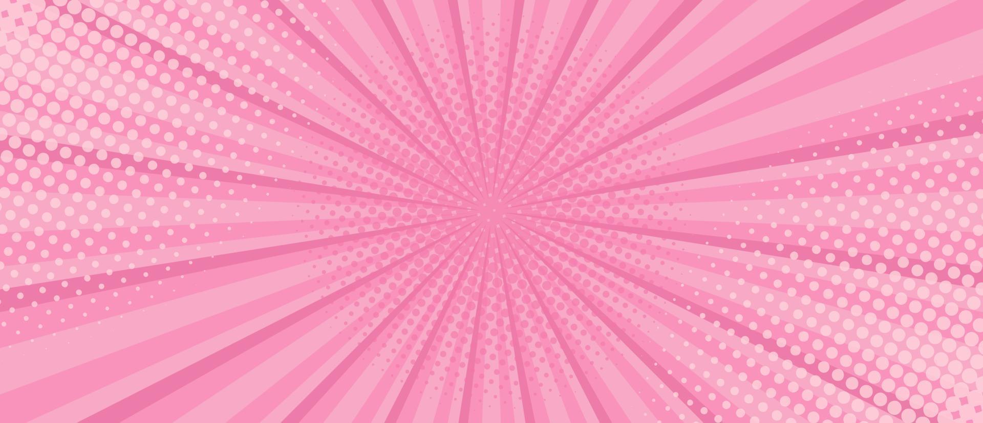 Vibrant Pink Sunburst Background. Comic halftone style Radial geometric Vector Illustration