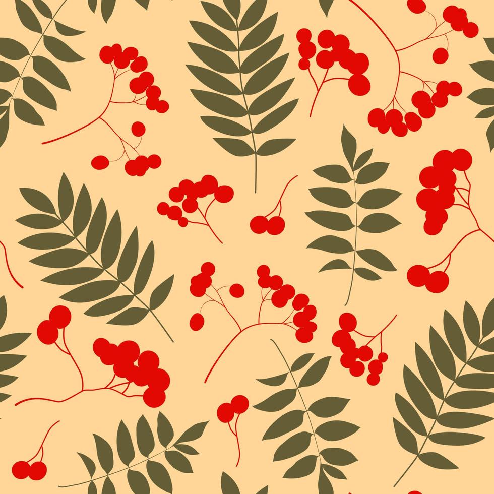 Colorful trendy pattern, variety of autumn leaves and berries. Vector illustrations for web, app and print. Elegant shapes floristic isolated rowan leaves. Forest, botanical, minimalistic floral.