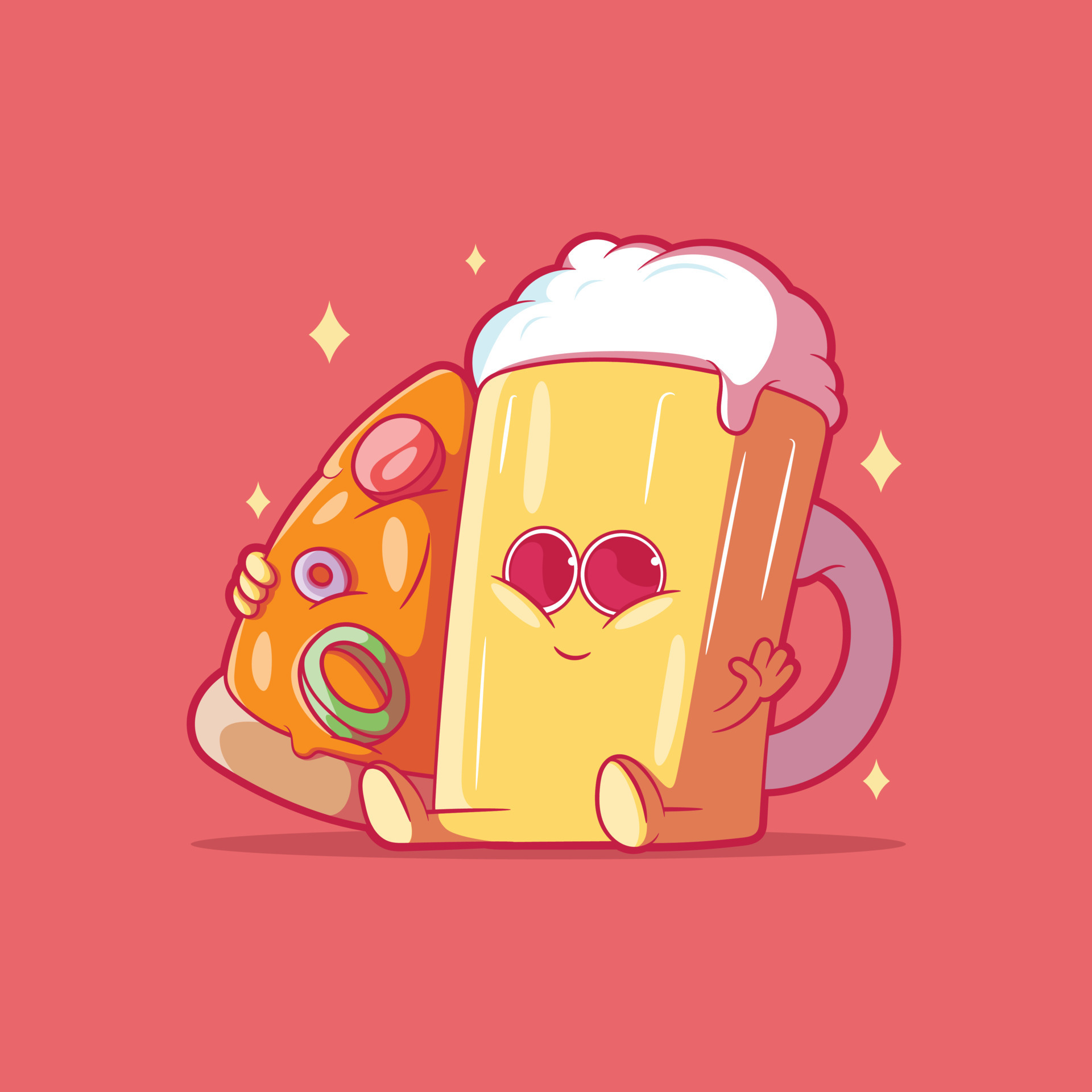 Beer mug character holding a pizza slice vector illustration. Drink, food,  funny design concept. 17225543 Vector Art at Vecteezy