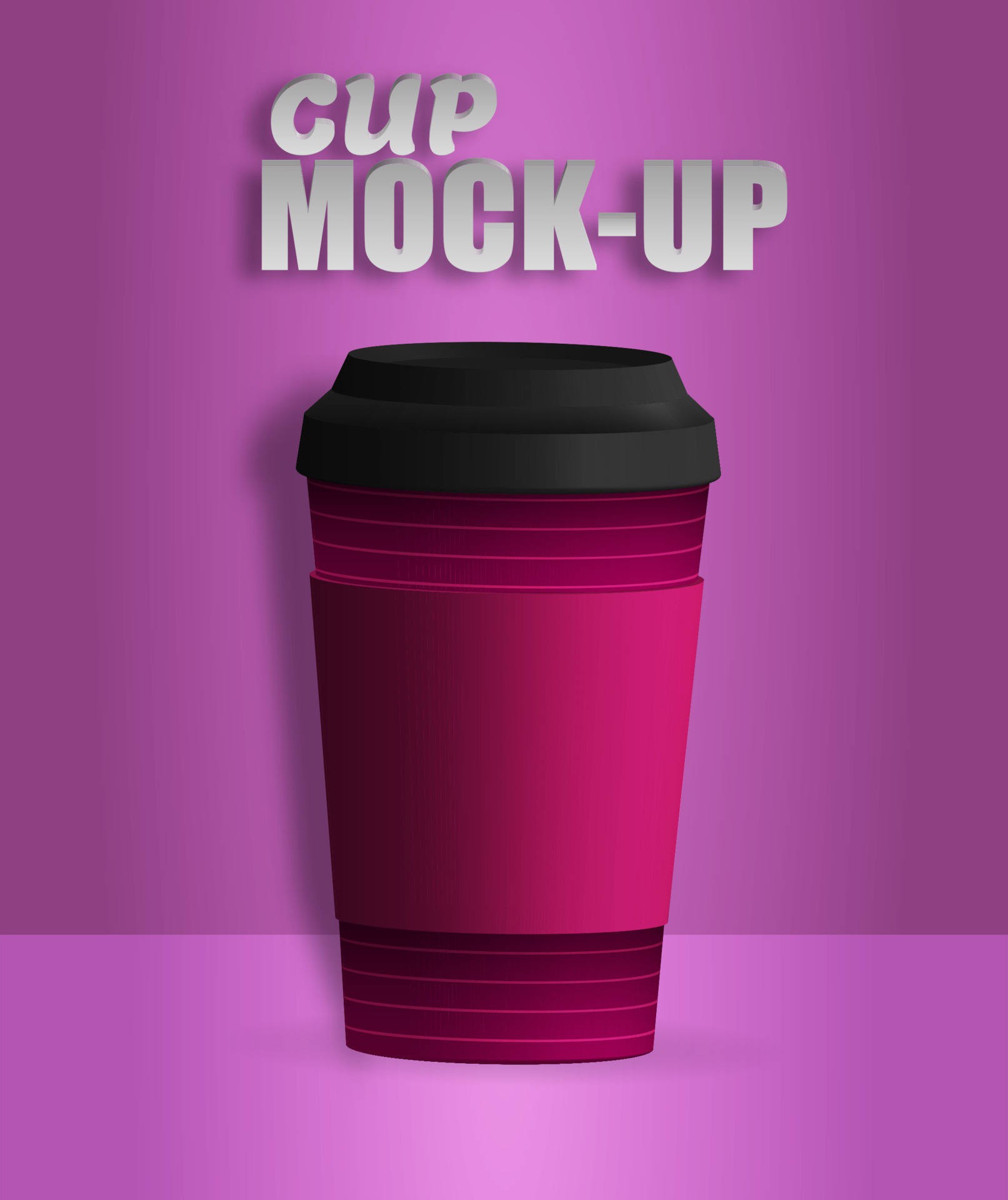 closed paper cup. Pink Plastic Cup with Cover, Front View Mockup Design