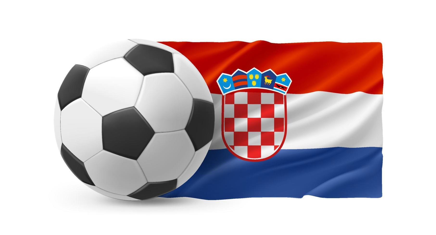 Realistic leather soccer ball with flag of Croatia on white background. 3d vector illustration