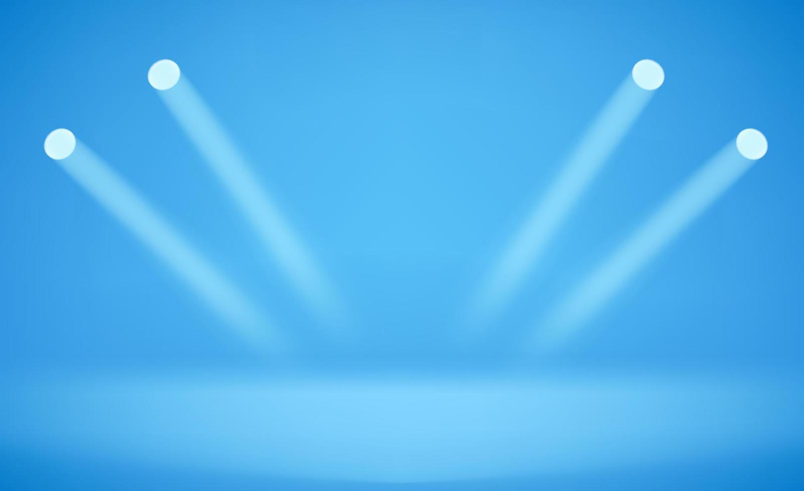 Photorealistic blue stage with bright projectors. Vector illustration