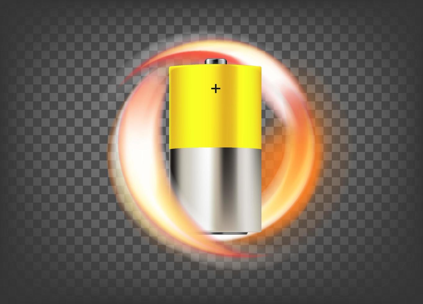 Flaming battery icon isolated on trandparent. 3d vector icon with fire effect