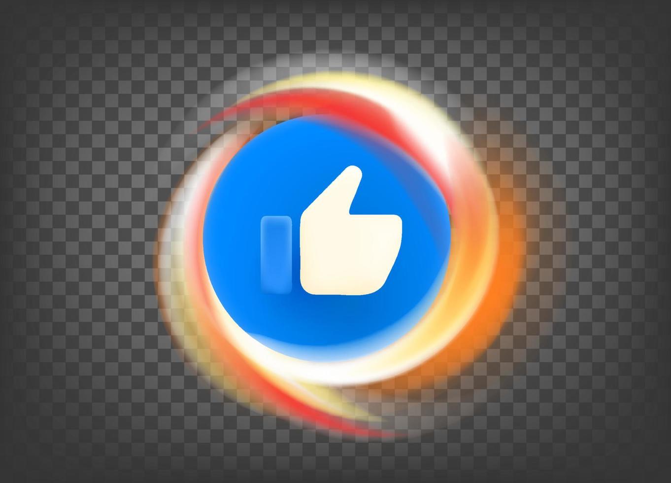 Flaming thumbs up icon isolated on transparent background. 3d vector icon with fire effect