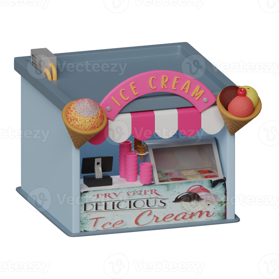 3d rendering isometric ice cream shop perfect for scene design project png