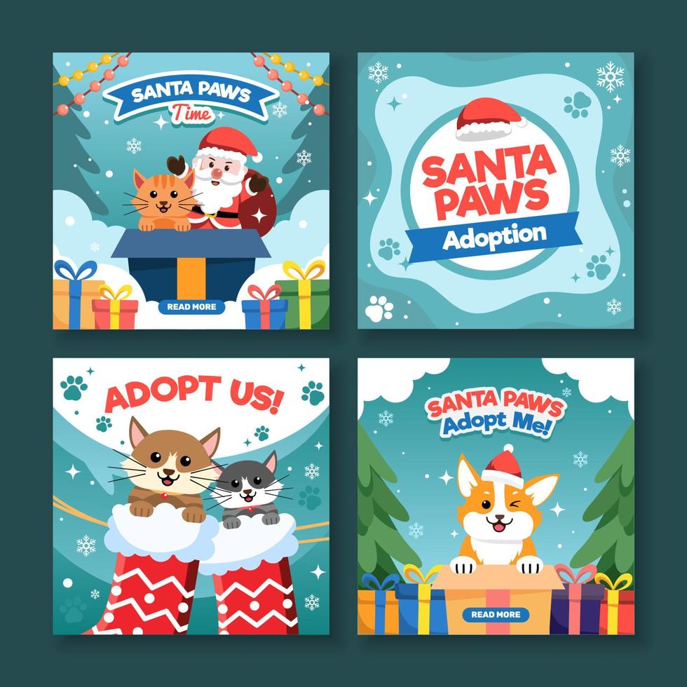 Santa Paws Adoption Social Media Template vector