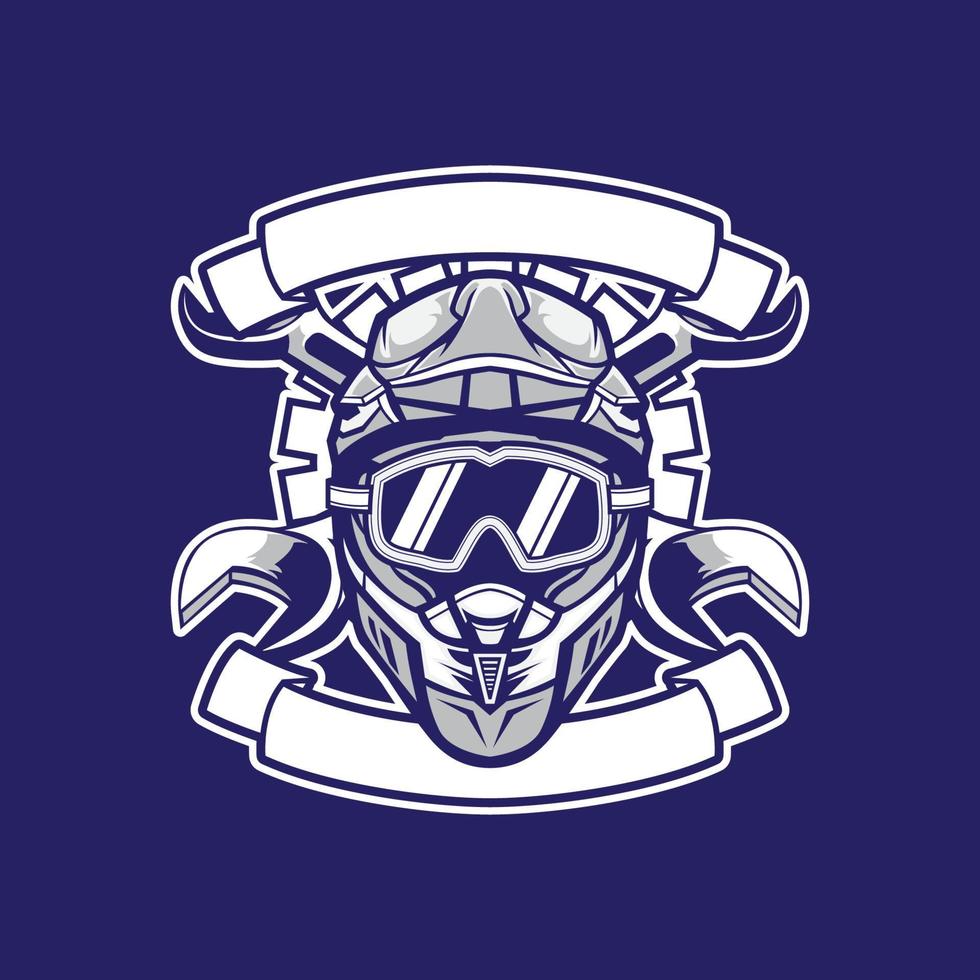 Motocross helmet with ribbon and wrench vector
