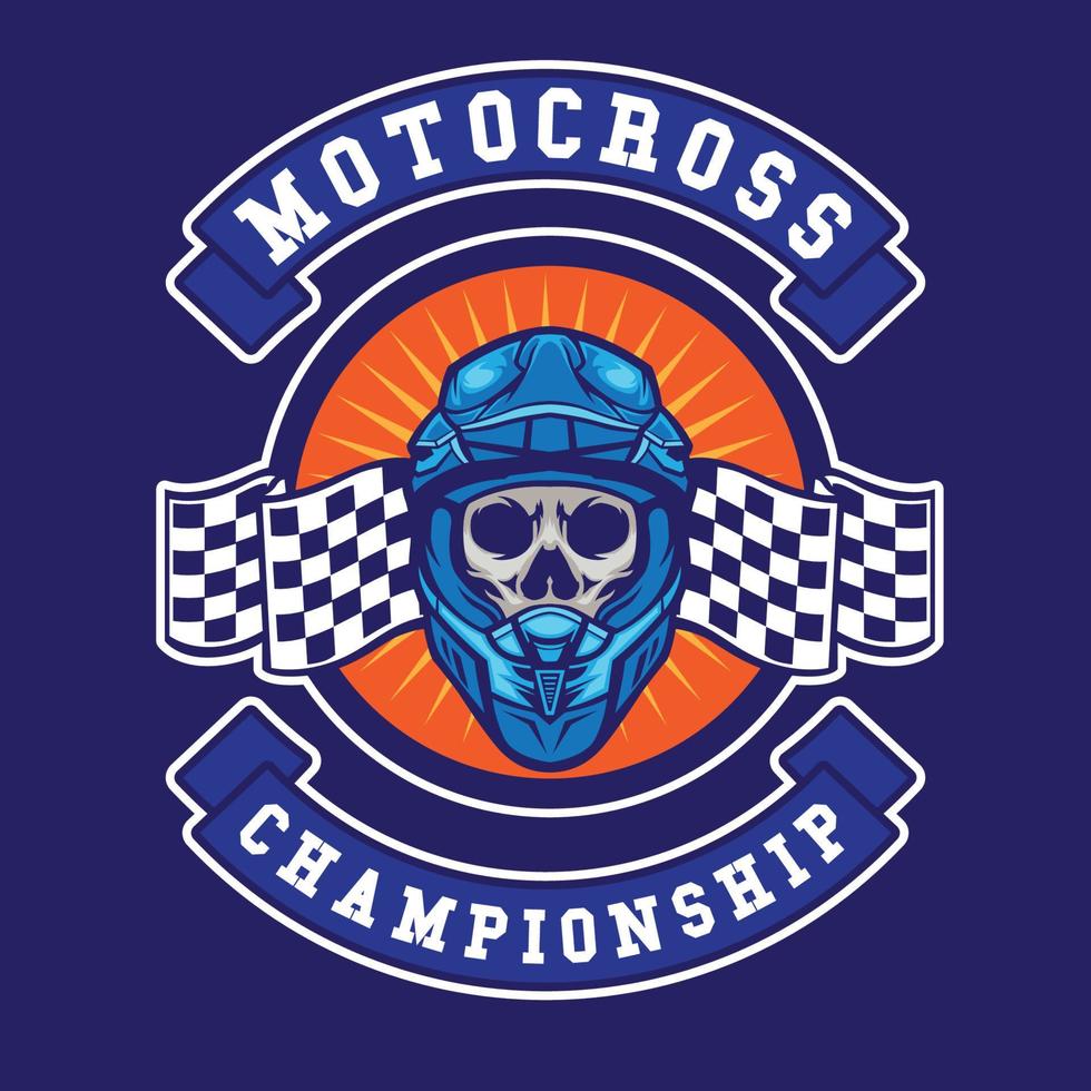 Motocross helmet with race flag and skull vector