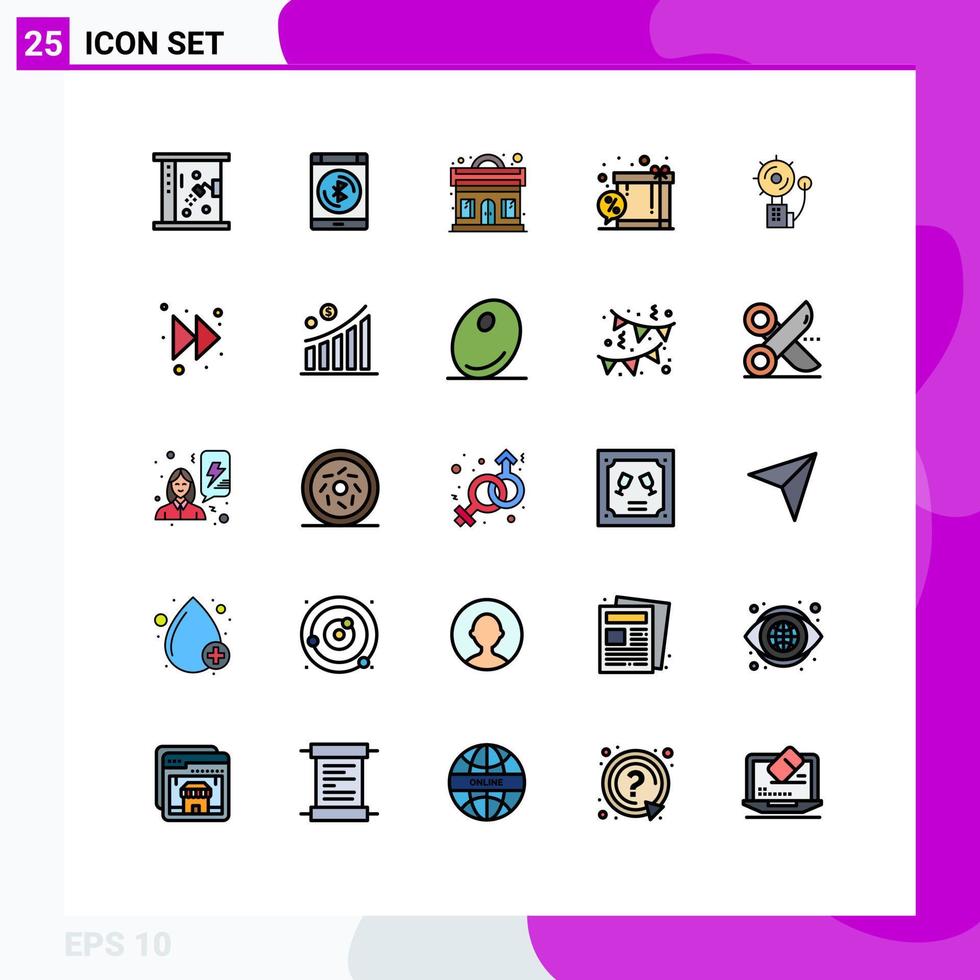 conjunto moderno de 25 colores planos de línea rellena pictograma de elementos de diseño vectorial editables de la caja de regalo del club de compras de alerta vector