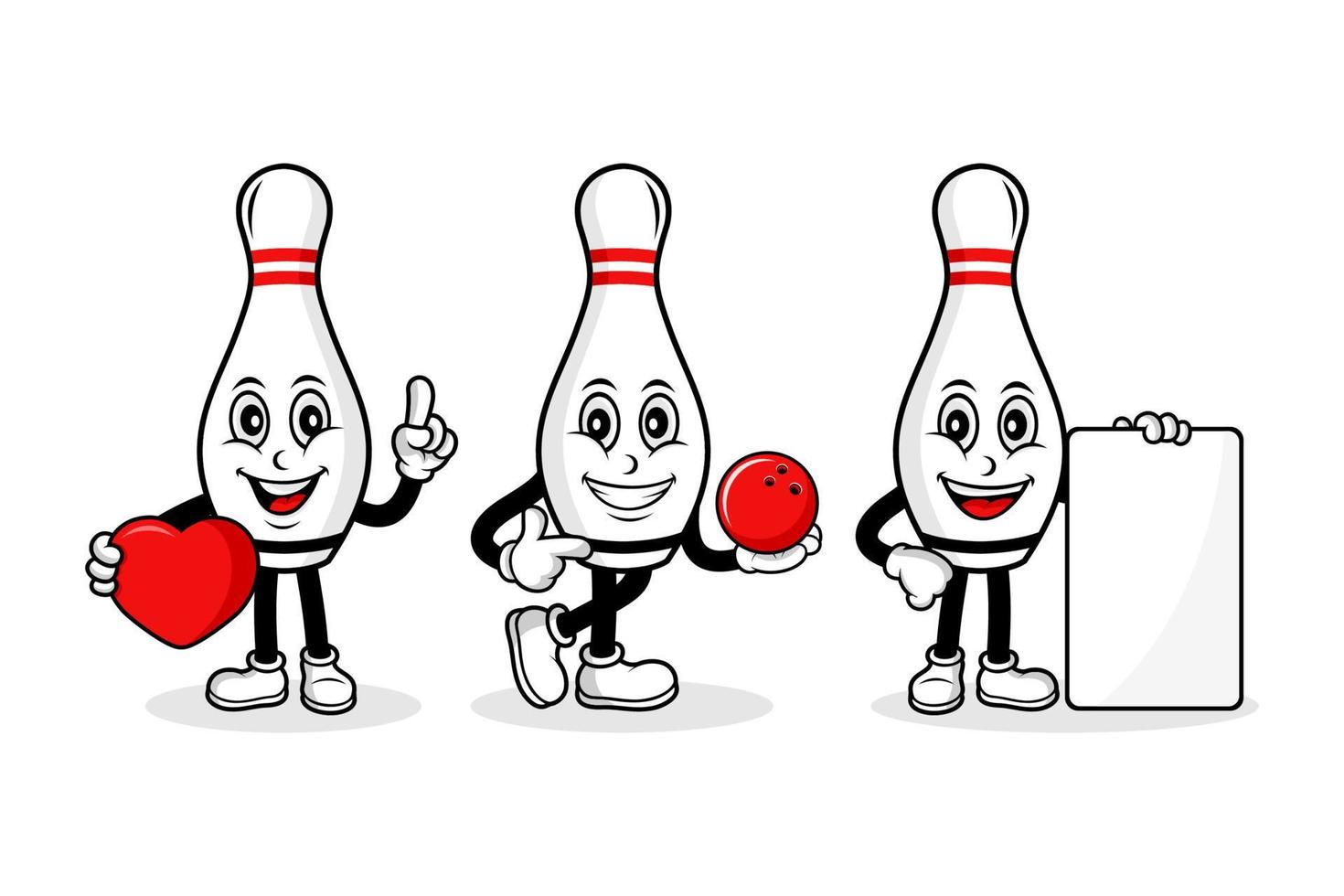 Bowling pins cartoon character design collection vector