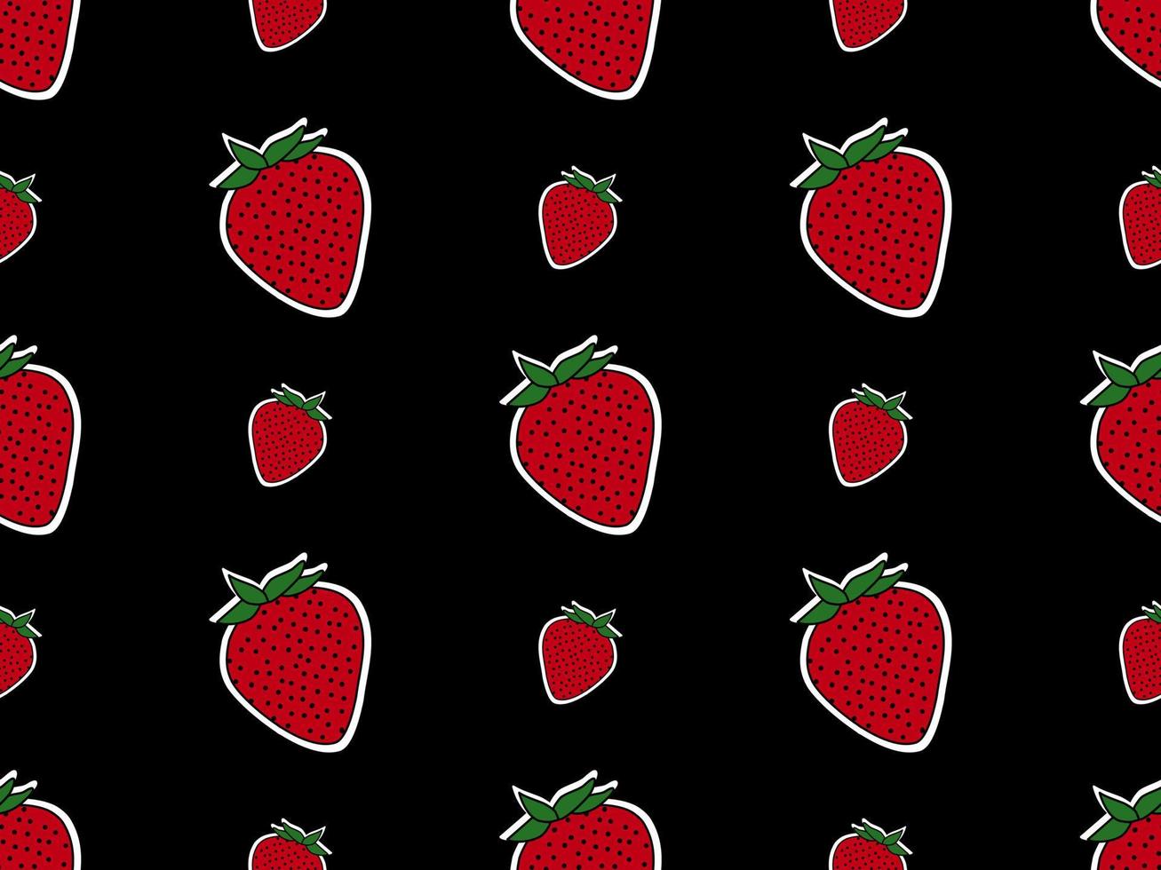 Strawberry cartoon character seamless pattern on black background vector