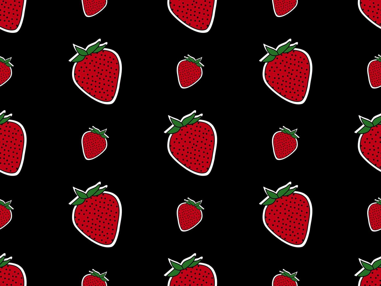 Strawberry cartoon character seamless pattern on black background vector