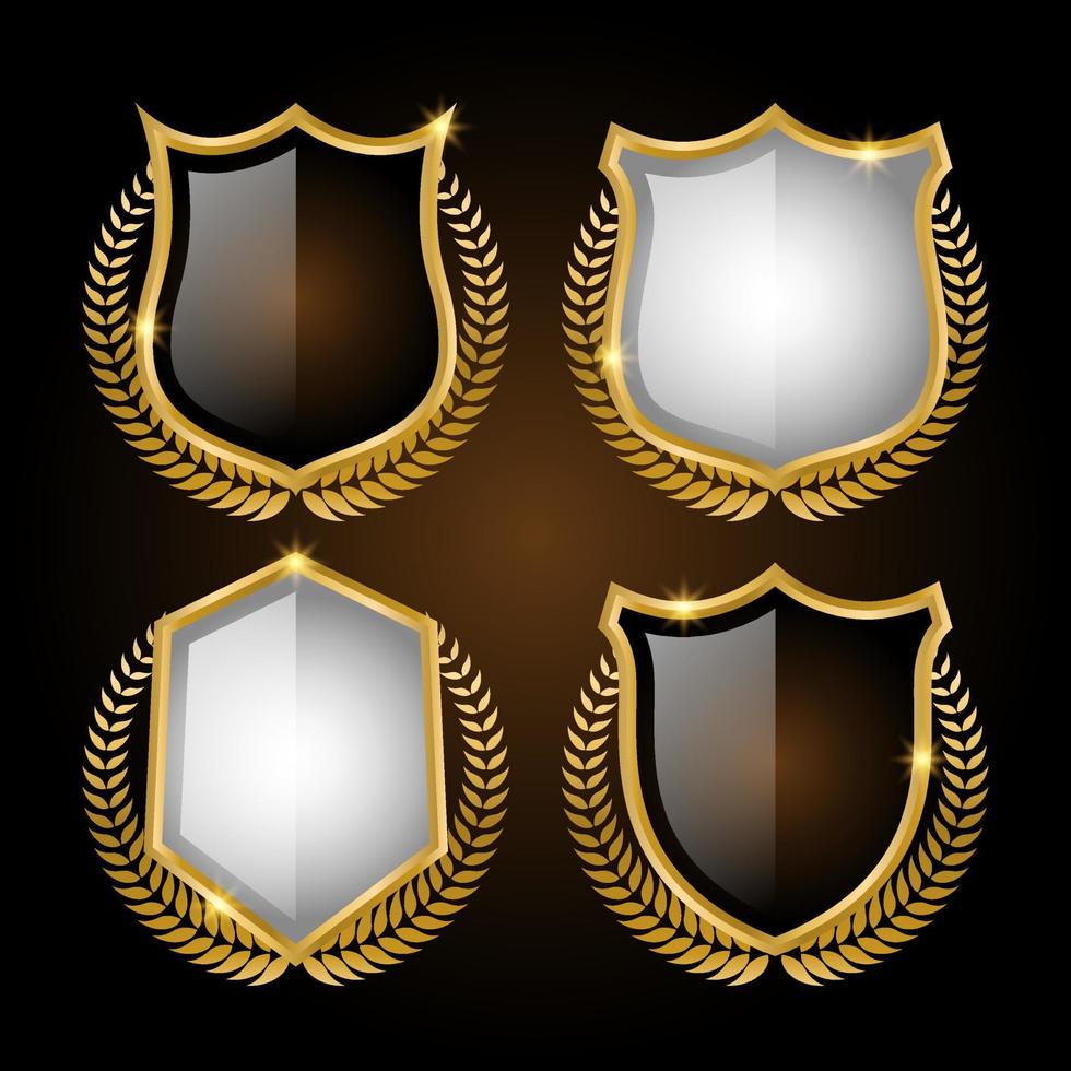corona de laurel de escudos dorados con vector premium de colección de cinta dorada. ilustración vectorial
