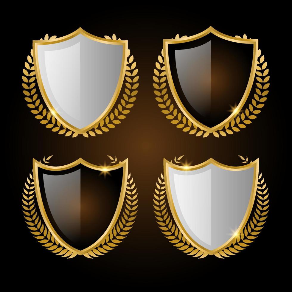 Golden shields laurel wreath with golden ribbon collection Premium Vector. vector illustration