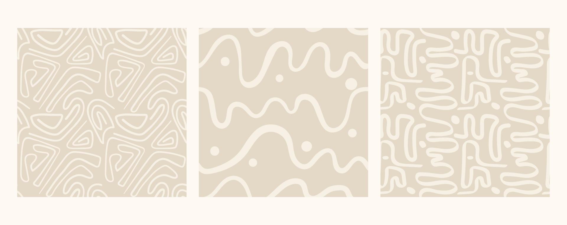 Set of aesthetic printable seamless pattern with abstract line brush stroke shapes and line in nude colors. Pastel boho background in minimalist mid century style vector Illustration wall