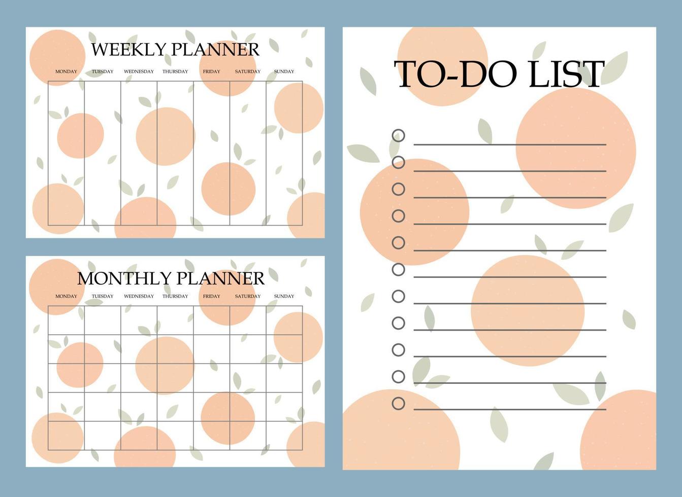 Business organizer paper sheets. Planners and to-do list worksheet template set. Blank printable goal setting sheets. Scheduling pages for organizing personal tasks vector