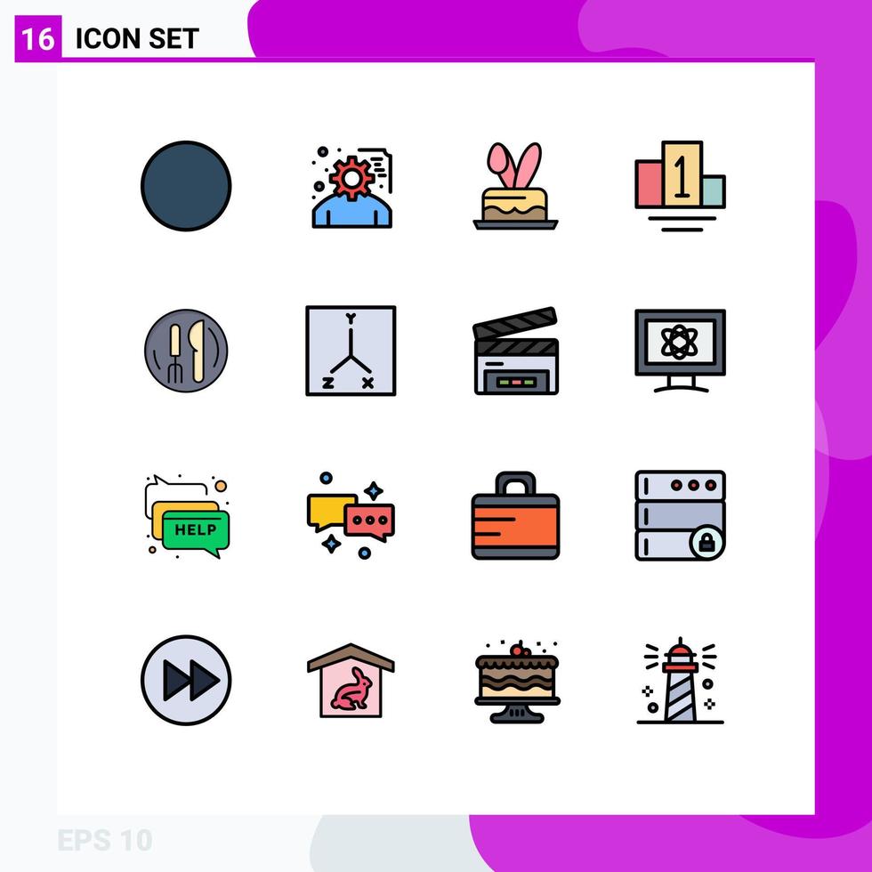 Group of 16 Flat Color Filled Lines Signs and Symbols for location plate easter kneef hotel Editable Creative Vector Design Elements