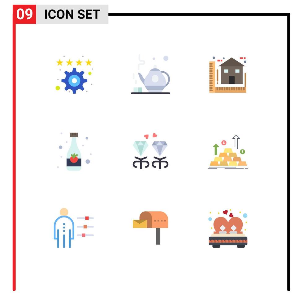 paquete de iconos de vector de stock de 9 signos y símbolos de línea para elementos de diseño de vector editables de bebida de refresco de joya