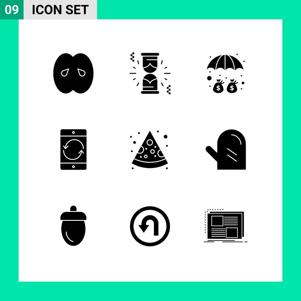 Pack of 9 Modern Solid Glyphs Signs and Symbols for Web Print Media such as food devices deposit device arrow Editable Vector Design Elements
