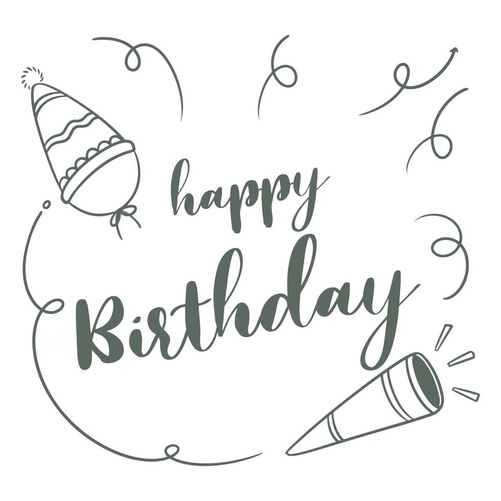Hand drawing happy Birthday lettering words on white background. vector
