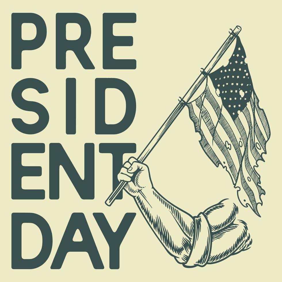 Hand drawing president day element with hand hold american flag vector