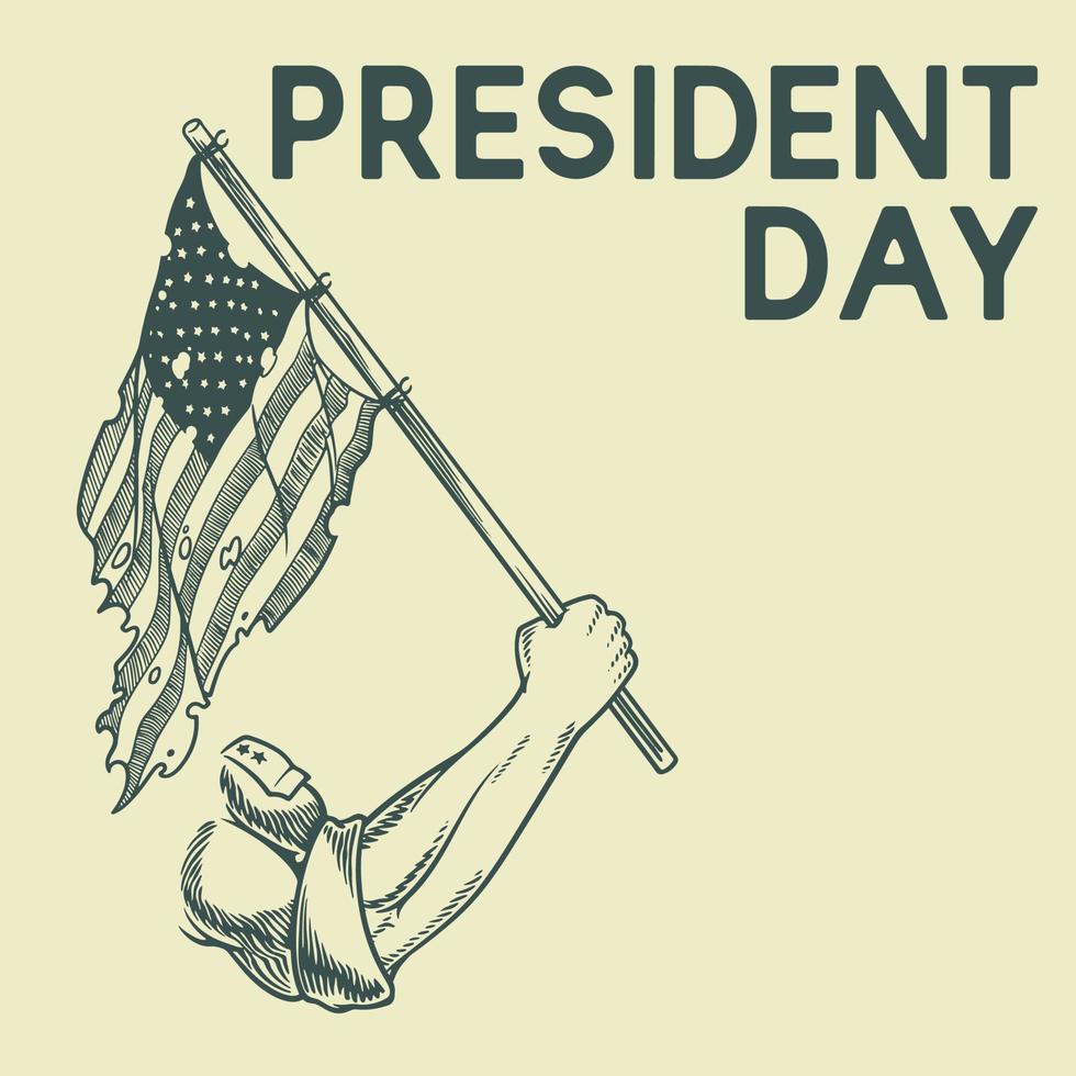 Hand drawing president day element with hand hold american flag vector
