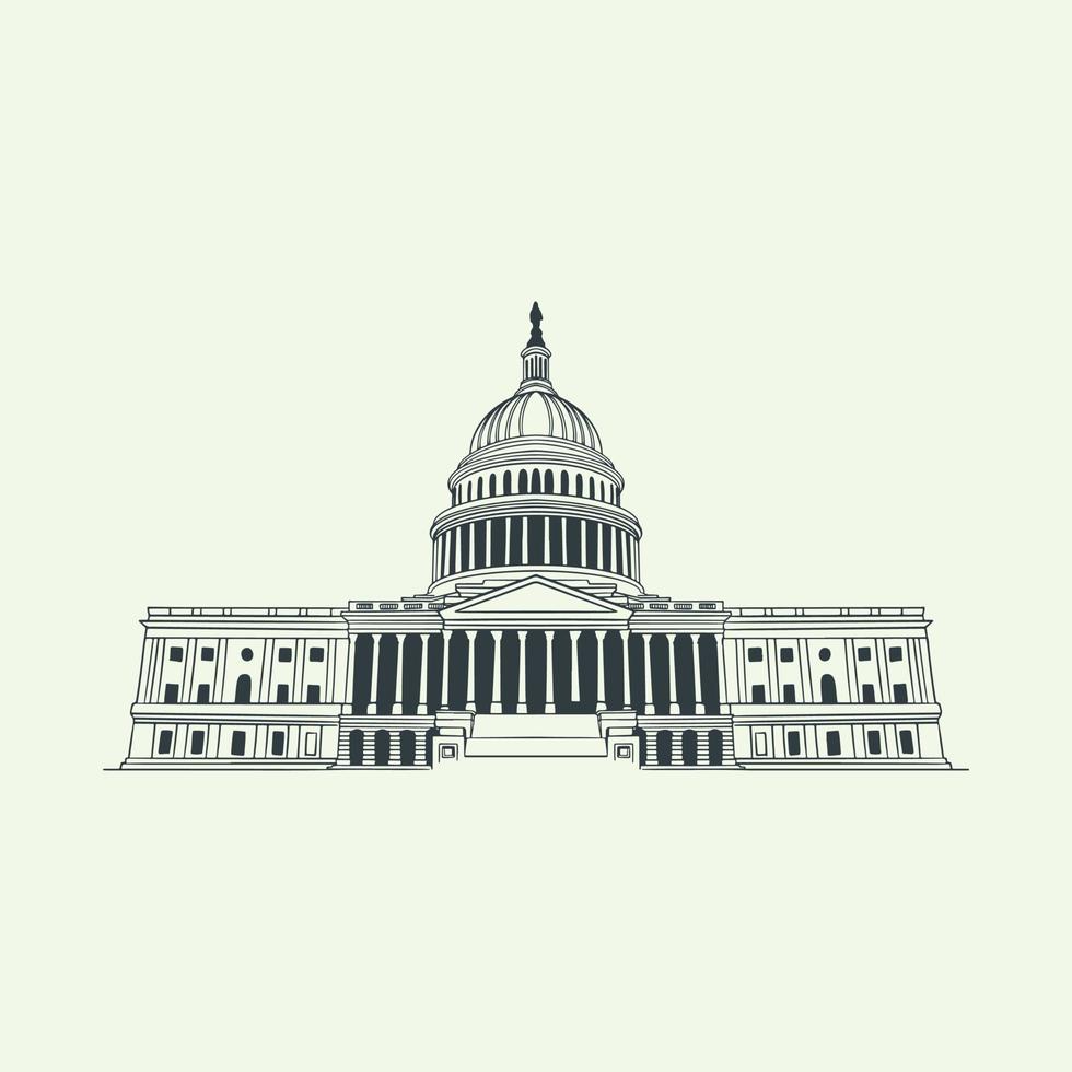 President day hand drawn vintage elements with big building isolated on white background. vector