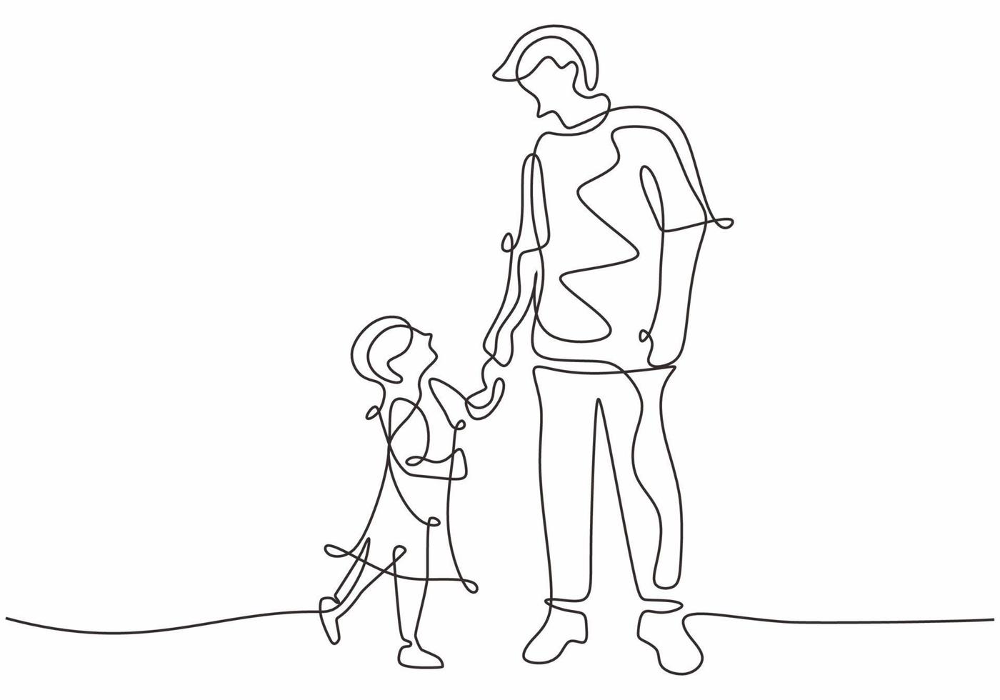 Father and daughter one line drawing. hand drawn of dad and child vector